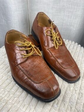 Antonio Cerrelli Men’s Cognac Faux Crocodile Square Toe Oxfords Size 6.5 Dress